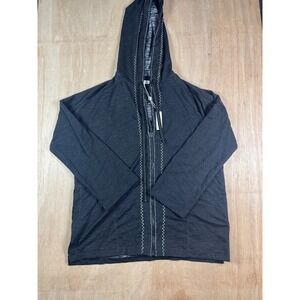 Max Studio Women's Black Heathered Zip Up Hoodie Contrast Stitch Size S